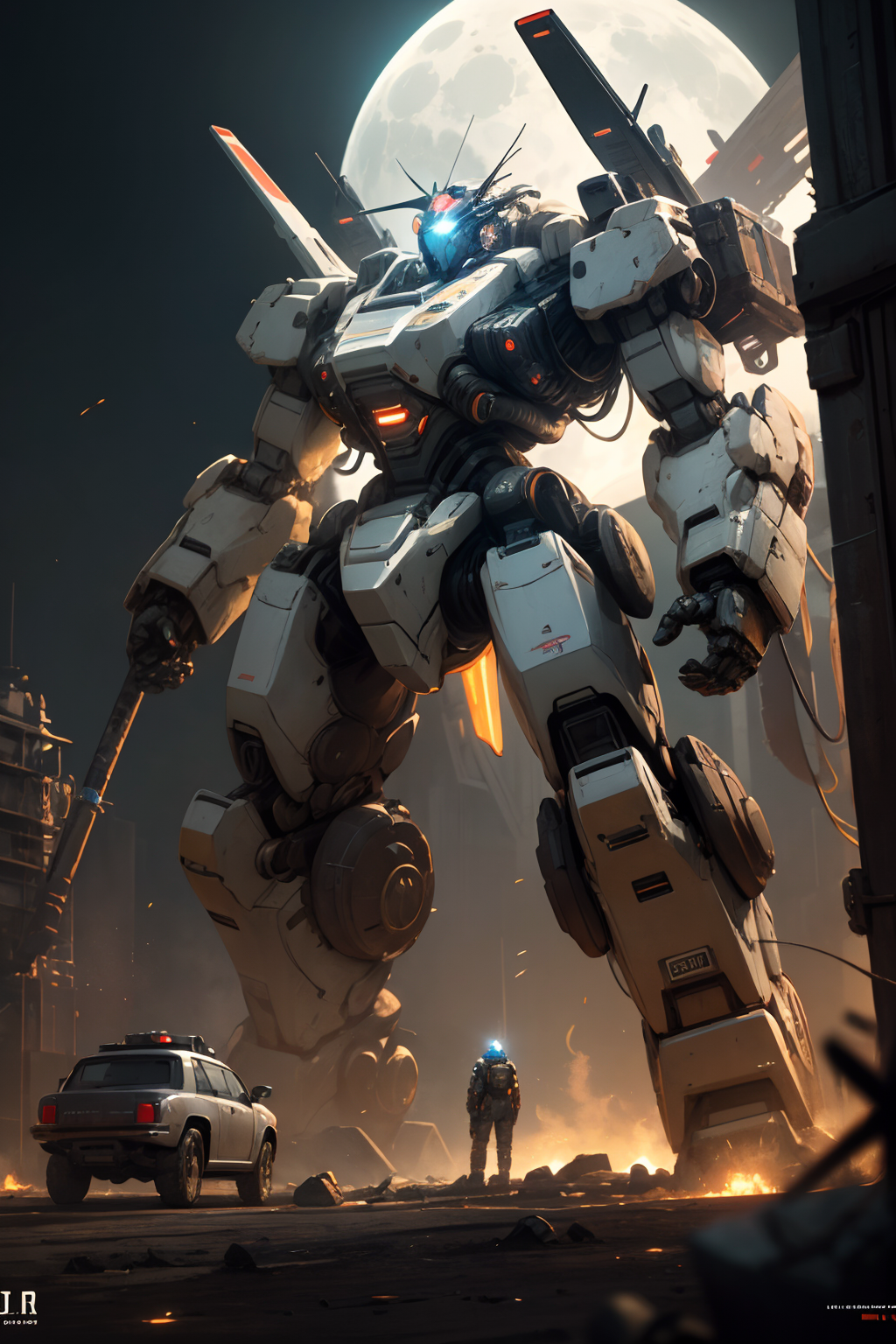 01167-4196985533-octane rendering,best quality, masterpiece, realistic,sky,night,golden car robot,mecha_robot,relic scenes,neon lights,Lunar base.png